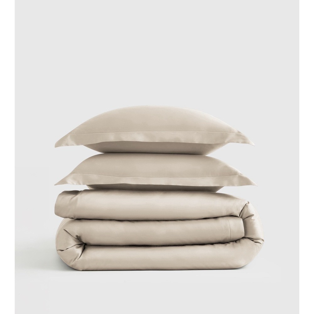 NWOT Quince Signature Giza Cotton Sateen Duvet Cover Set, Full/Queen, Sand